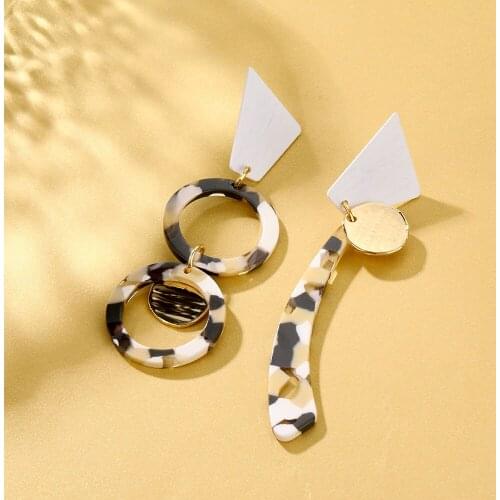 Lost Lady Asymmetric Geometric Tortoise Resin Long Drop Earrings for Women Fashion Gold Color Letter Earrings Wholesale Jewelry