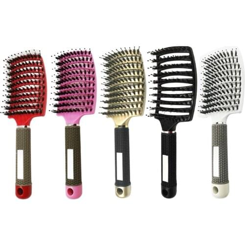 Oil Head Styling Hairdressing Large Curved Rib Comb Anti-Static Pig Bristles Curved Plastic Hair Comb Styling Tool