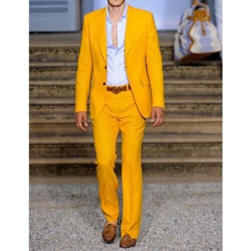 Custom Made Groomsmen Yellow Groom Tuxedos Notch Lapel Men Suits Wedding/Prom Best Man Blazer ( Jacket+Pants+Tie) C338