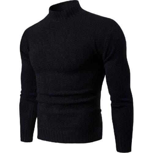 Mens Turtleneck Pullover Sweaters Winter Casual Solid Knitting Men Sweaters 2019 New Cotton Slim Black Turtleneck Sweater Man
