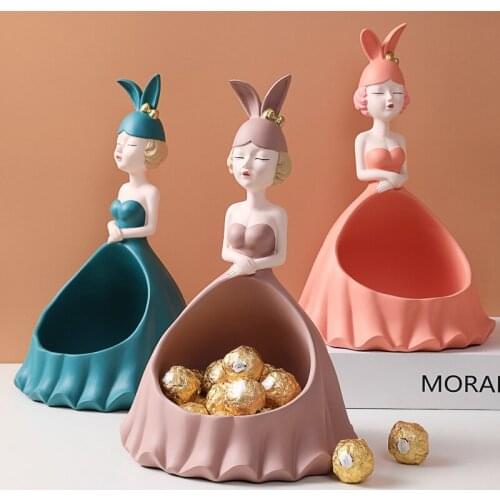 Nordic Resin Rabbit Girl Sculpture Ornaments Dining Table Miniature Angel Statue Home Decoration Accessories for Girlfriend Gift