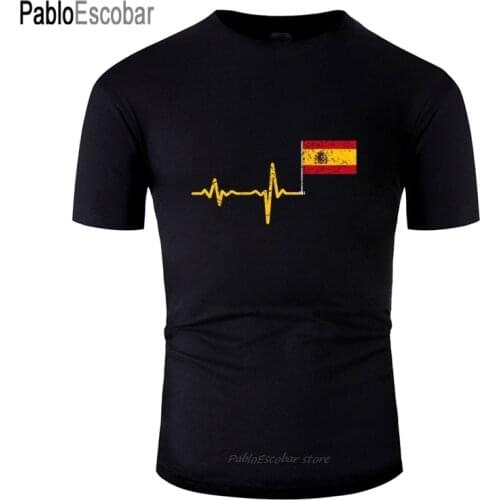 The New Fitted Heartbeat Spain Flag Mens Tee Shirt Women Round Collar Men T-Shirt Female Size Xxxl 4xl 5xl Top Tee