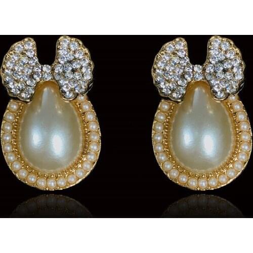 2019New 50Pcs Rhinestones Bow and Pearl Drop Button for DIY DIY hair accessories and wedding Bridal decoration QW02