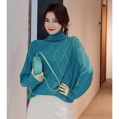 2019 Autumn And Winter New Cashmere Wool High Collar Sweater Thick Pullover Lazy Loose Sweater Woman Knitting Primer Shirt