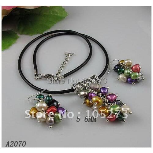 Wholesale Elegant jewelry set AA 5-6MM Multicolor fresh water pearl necklace earring Hot sale free shipping 10set/lot