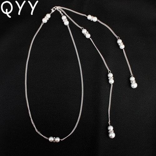 Bride Long Backdrop Necklace for Summer Wedding Evening Dress Accessories Simple Pearl Beads Backless Necklace Women