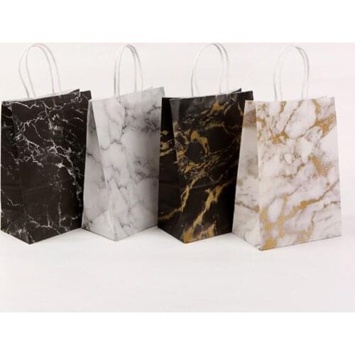 White Black Marble Paper Gift Bag Kraft Packaging Handle Paper Storage Bag for Wedding Candy Favor Bag Gift Packing 10pcs
