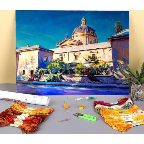 Landscape Lviv Printed 11CT Cross-Stitch DIY Embroidery Complete Kit DMC Threads Painting Handmade Handicraft Promotions