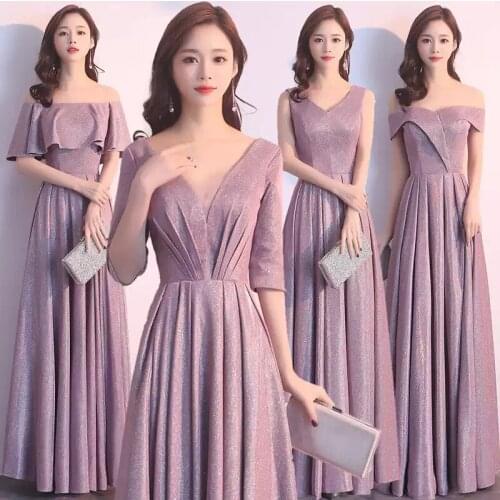 Bridesmaids Dresses Illusion Boat-Neck Short Jersey Off The Shoulder A-Line Floor-Length Sequin Women Wedding Party Gown E505