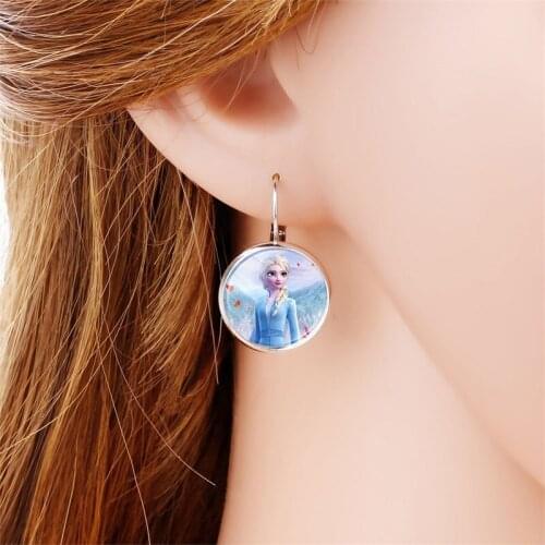 Disney Frozen 2 Earrings Childrens Cartoon Elsa Princess Anna Time Gem Girl Ear Clip Earrings Jewelry doll accessories