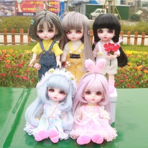 16cm Wig Jointed Doll Cute BJD Mini Doll Hand Make Up Face Dolls with Big Eyes Bjd Toys Gifts for Girl Handmand Make UP Bag Toy