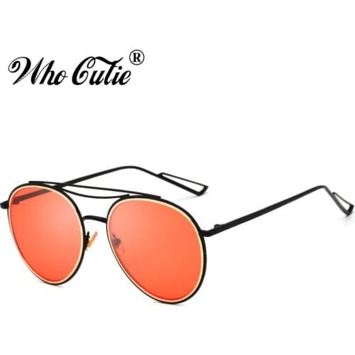 WHO CUTIE Summer 2018 Orange pilot Sunglasses Men Women Brand Designer Inspired Vintage Red Cool Round Sun Glasses Shades OM388