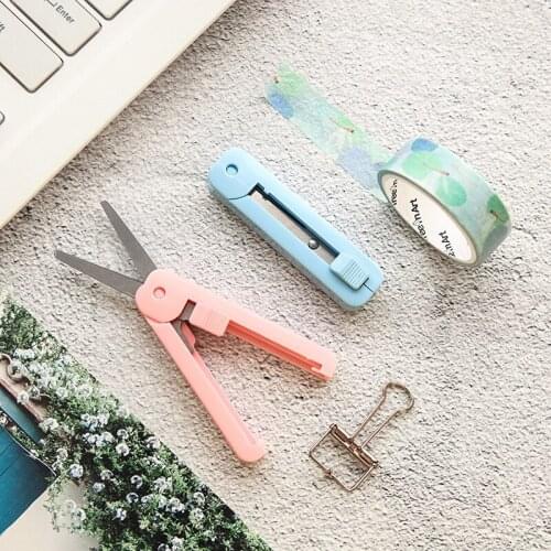 Candy color Mini convenient retractable multi-functional scissors, student creative manual class safe home small scissors