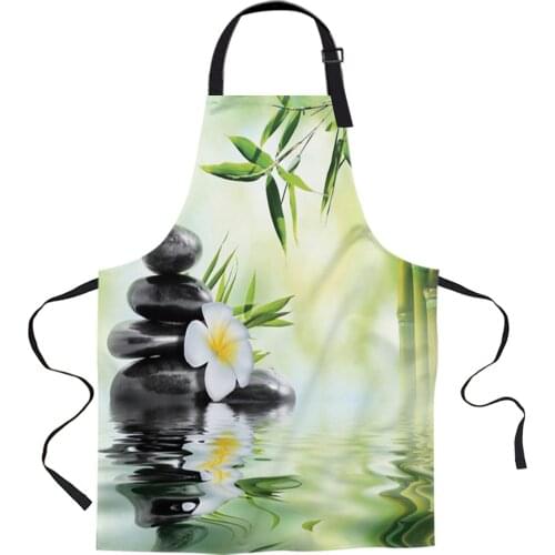 Green Bamboo Leaves Flower Apron Woman Adult Bibs Home Cooking Baking Coffee Shop Cleaning Canvas Aprons Kitchen Accessory