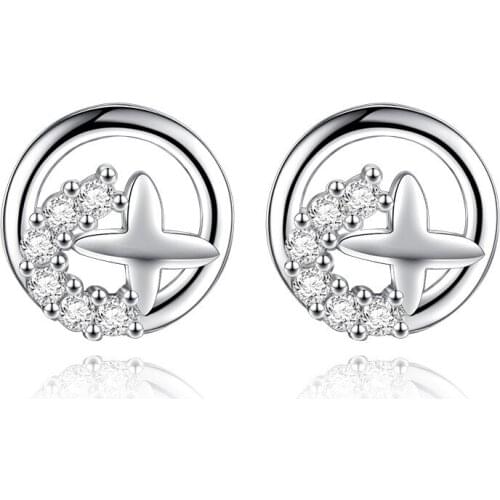 100% 925 sterling silver fashion round shiny crystal stud earrings for women wholesale jewelry Christmas gift drop shipping