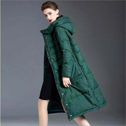 Winter new fashion Womens down coats jackets female long white duck down Coat with hooded thick oversize clothes green clothing