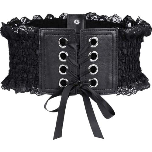 2021 Women Elegant Lace Belt 50s 60s Gothic Streetwear Retro Elastic Waist Waistband Black Red Coffee White Corsets Autumn