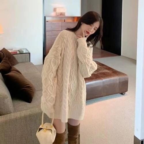 New Winter Spring Women Pullover Sweater Oversize Knitted Lantern Sleeve Solid Minimalist Knitwear Korean Fashion Top Femme Pull