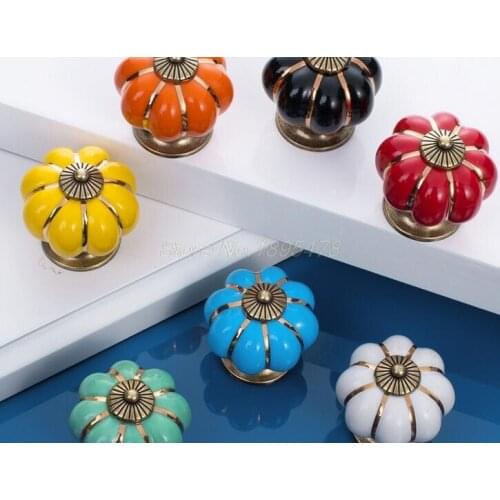 100PCS Vintage Pumpkin Ceramic Door Knobs Cabinet Drawer Cupboard Kitchen Pull shipping for DHL