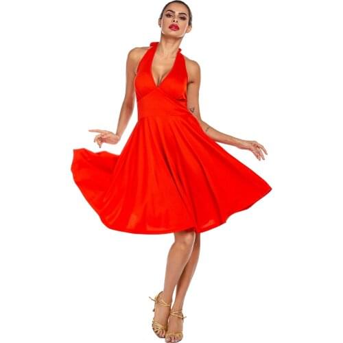 2020 New Sexy Woman Modern Ballroom Latin Dance Dress Salsa Tango Dance Wear Red Black Pleat Performance Stage Wear Red XS-XL