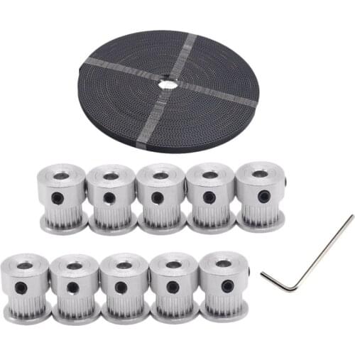 Free shipping 10pcs 20teeth GT2 Timing Pulley Bore 5mm + 10M High quality GT2 timing Belt for 3D printer
