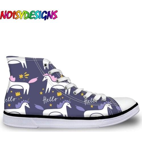 NOISYDESIGNS Womens High Top Sneakers Unicorn Printed Printing Vulcanize Shoes Studnets Girls Cute Animals Flats Canvas Shoes