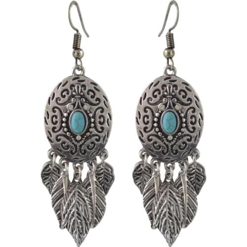 Elegant Bohemian Vintage Leaves Tassel Earring Indian Style Tibetan Drop Earring for Women Ethnic Rhinestone Stone Earrings 2017