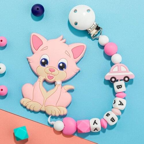 Personalized Name Pacifier Clips Handmade Anti-chain Infant Pacifier Chain Animal Teether Baby Teething Gift