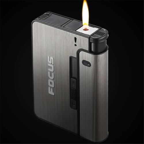 Cigarette Cases With Lighter Hold 10 Cigarette Anti Pressure Automatic Tobacco Case Portable Metal Pocket Box For Smoker Gift