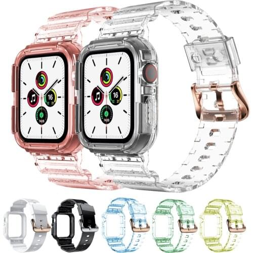 TPE Case+Strap for Apple Watch Band 44mm 40mm 42mm 38mm Silicone Transparent Bracelet IWatch Series 5 4 3 6 SE Watch Accessories