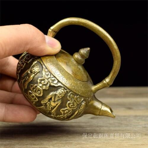 Pure copper pot pot small brass ornaments small immortals antique crafts old small brass delicate peach pot