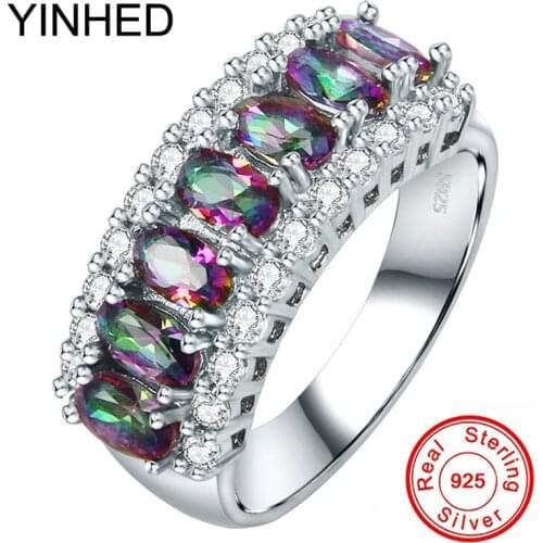 YINHED Luxury 925 Sterling Silver Wedding Rings for Women Colorful 5A Cubic Zirconia CZ Engagement Ring Fine Jewelry ZR482
