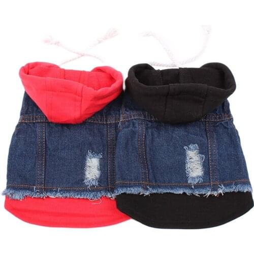 Dog Jacket with Hat Cat Denim Vest Jeans Pet Puppy Hoodie Clothes For Dogs Cats Small Medium Large