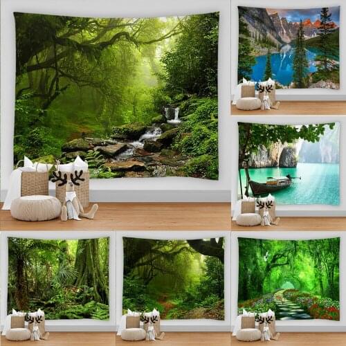 Forest Plant Landscape Tapestry Natural Scenery Wall Hanging Printed Large Wall Tapestry Art Decor Picnic Mat Tapestries