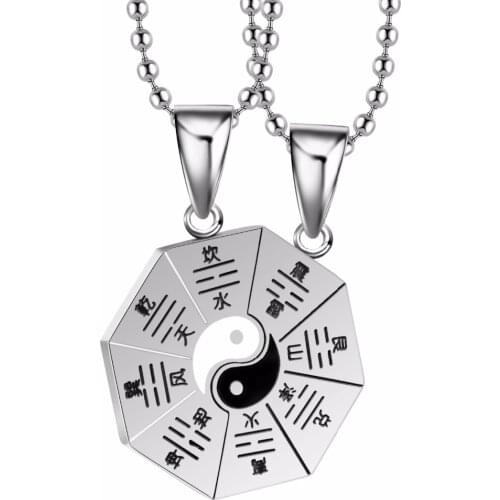 Fashion Chinese Yin Yang Unisex Stainless Steel Mens Womens Necklace Pendant Set Religious Ba Gua Jewelry