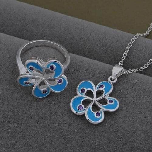 Silver plated Jewelry Sets Ring 700 + Necklace 883 /bfbajwia edzamvga AS545