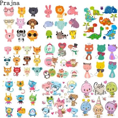 Prajna Cute Small Animal Iron-On transfers For Kids Clothing Stickers Cartoon Applique Heat Transfer Patches On Clothes DIY