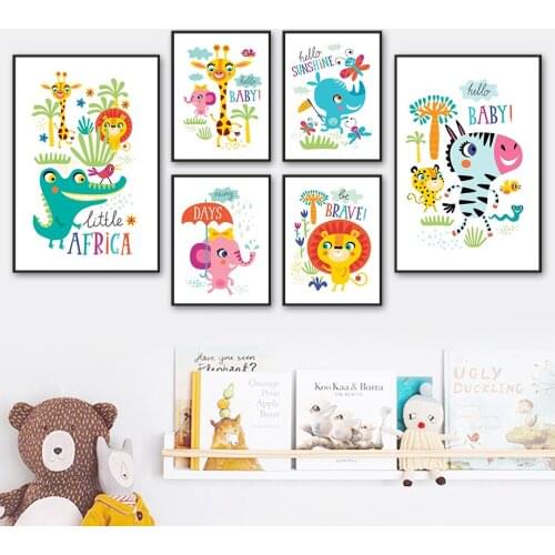 Lion Zebra Crocodile Giraffe Elephant Cartoon Wall Art Canvas Painting Nordic Poster And Prints Wall Pictures Kids Room Decor