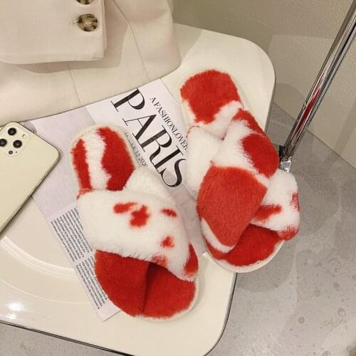 Womens 2021 New Fuzzy Slippers Female Soft Plush Cozy Fluffy House Flip Flops Fur Slipper