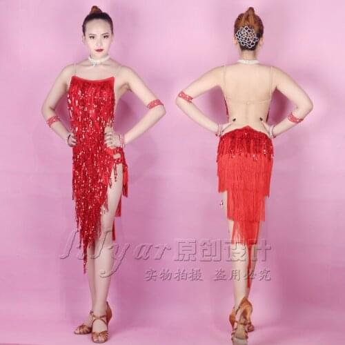 Latin dance clothing dresses costumes sequined tassels