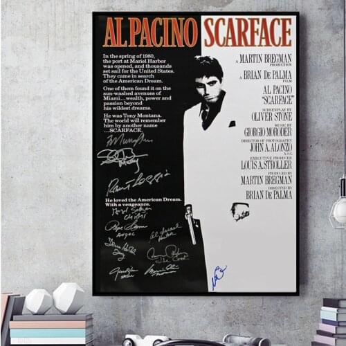 Signature Movie Scarface Painting Poster Print Decorative Wall Pictures For Living Room Frame Home Decoration Accessories