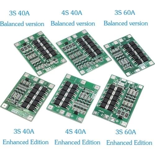 3S/4S 20 40A 60A Li-ion Lithium Battery Charger Protection Board 18650 BMS Drill Motor 11.1V 12.6V/14.8V 16.8V Enhance/Balance