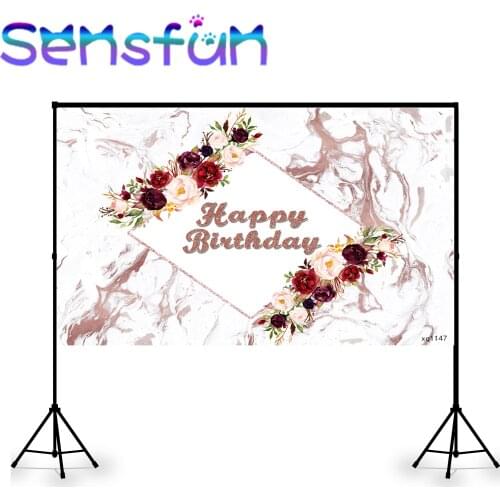 Custom Birthday Party Backdrop Banner Pink Rosa Flower Marble Texture Birthday Portrait Background Poster Table Wall Decoration