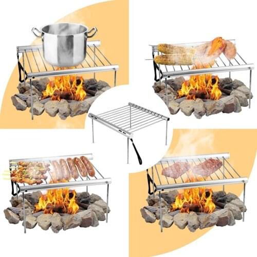 Portable Stainless Steel BBQ Grill Folding BBQ Grill Mini Pocket BBQ Grill Barbecue Accessories For Home Park Use for Camping