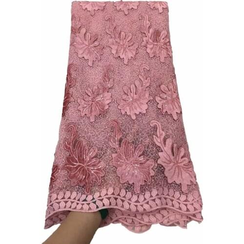 Pink Nigerian Lace Fabrics 2021 High Quality Lace African Lace Fabric With Sequins French Lace Fabric For Dress Sewing VFM5006