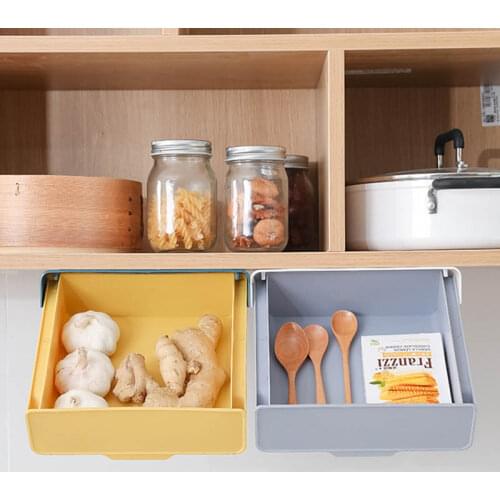Self Stick Storage Drawer Box Pencil Tray Desk Table Kitchen Storage Organizer Case Desk Stand Self-adhesive Under-drawer Holder