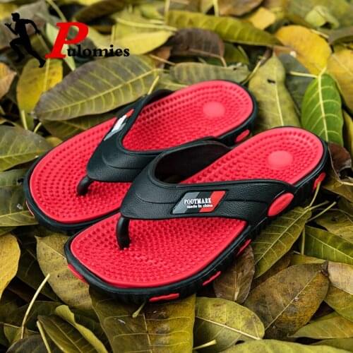 PULOMIES Summer Men Slippers Flip Flops Quick Dry Slippers Soft EVA Male Street Beach Slippers Massage Casual Flip-Flop Footwear