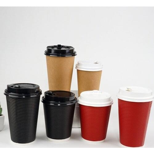 25pcs High quality disposable coffee cup thick black/red/kraft milk tea soy hot drink paper cups 12oz/16oz packaging with lid