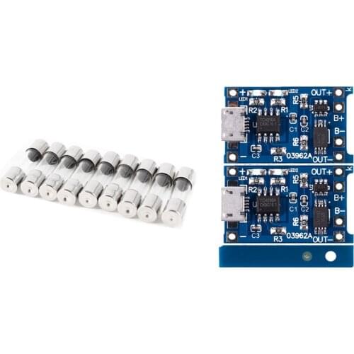 10Pcs Fast Blow Type Glass Tube Fuses 5X20mm 250V 0.5A with 2PCS 5V Micro-USB 1A 18650 Lithium Battery Charging Board