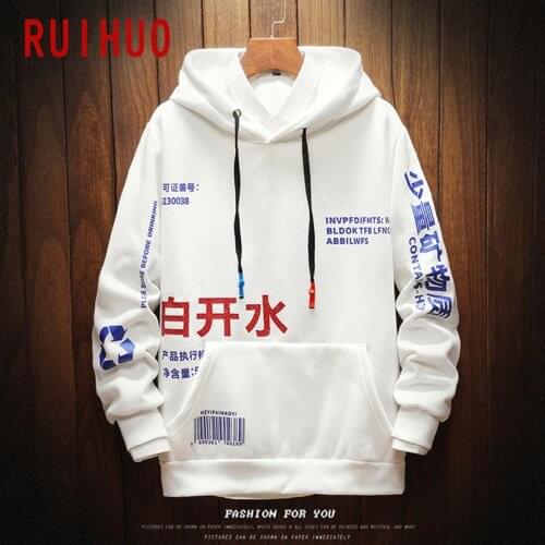 RUIHUO 2021 Chinese Elements Harajuku Hoodie Men Clothing Mens Hoodies Hip Hop Male Sweatshirt Japanese Streetwear M-5XL
